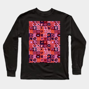 Late Summer Blooms - Retro Geometric Wobbly Square Grid Pattern Long Sleeve T-Shirt